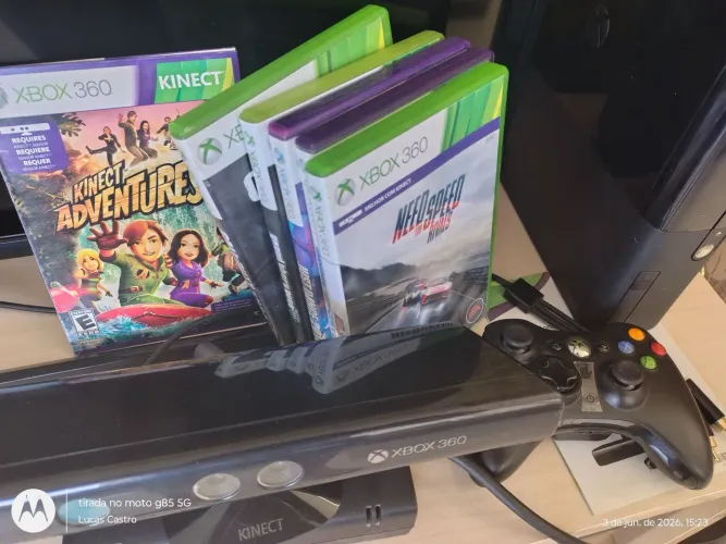 Xbox 360 E Super Slim Completo e Bloqueado + Kinect + 6 Jogos Originais