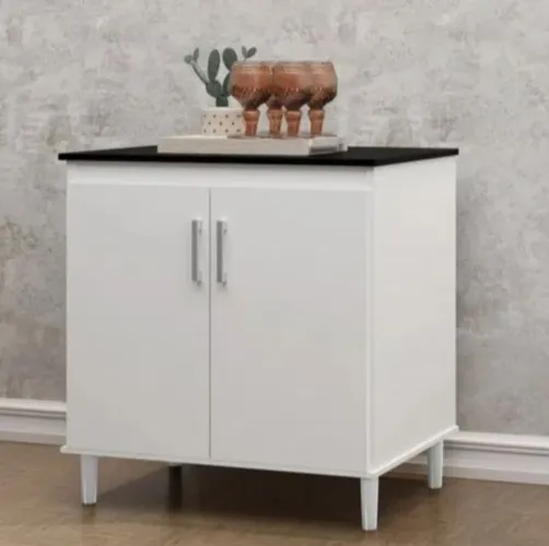 Balcão 2 Portas Com Tampo Prático Duplo Branco / Preto<br>