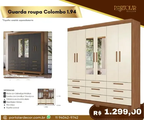 Guarda Roupa Colombo 1.94 a pronta entrega