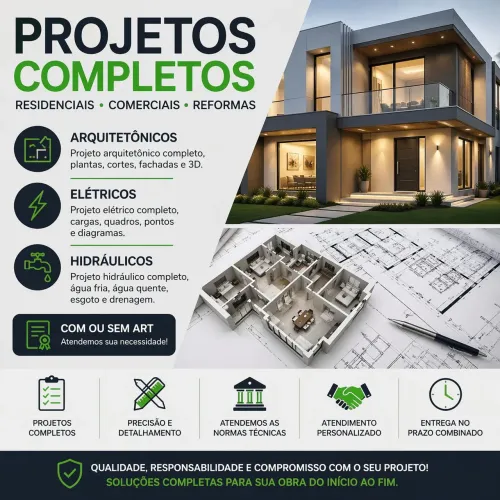 Projetos Arquitetônicos, Elétricos e Hidráulicos + ART | Residencial e Comercial