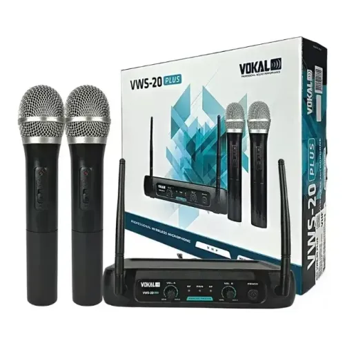 Microfone Sem Fio Vokal VWS-20 Plus - Duplo | VHF Profissional