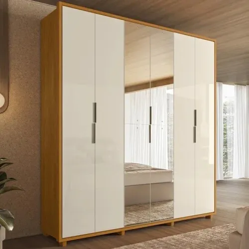 Guarda-Roupa Casal Matisse 6 Portas com Espelho 100% MDF Madetec - Cinamomo/Off White