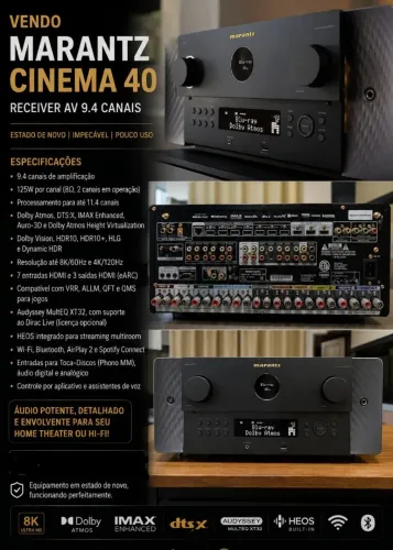 RECEIVER MARANTZ CINEMA 40 - 9.4 a 11.4 4K 120 FPS 8K IMAX Enhanced DOLBY ATMOS DIRAC