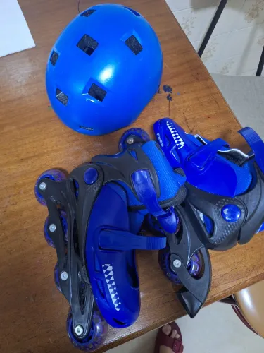 Patins Infantil Masculino Azul com Capacete