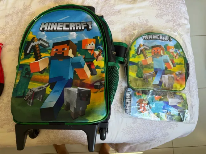 Minecraft Kit escola: Mochila+ lancheira+ estojo