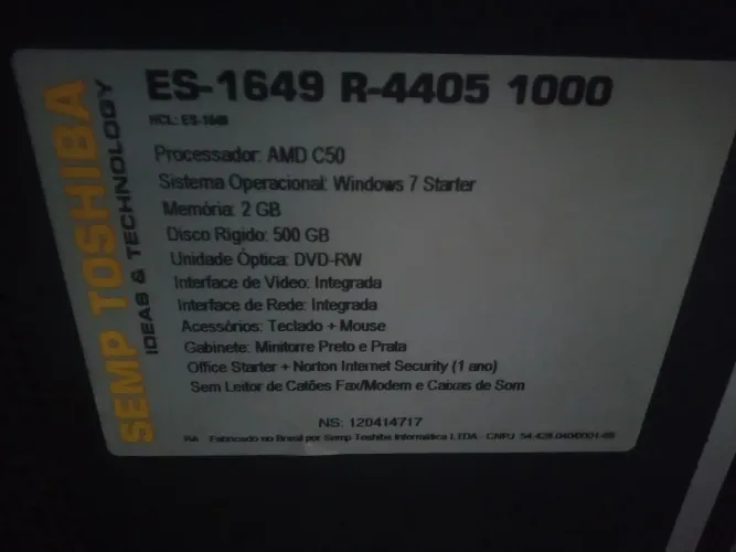Computador PC - Usado em bom estado - Kit teclado e mouse e monitor 15" marca:Semp Toshiba