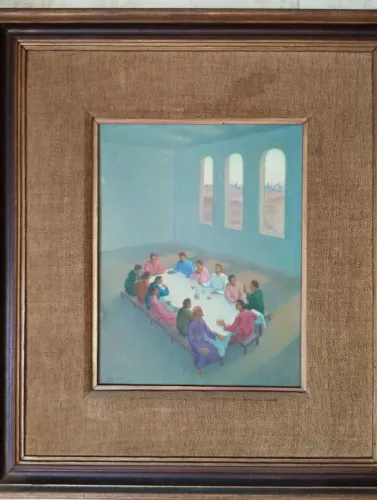 Quadro antigo da Santa Ceia. Moldura madeira perfeita