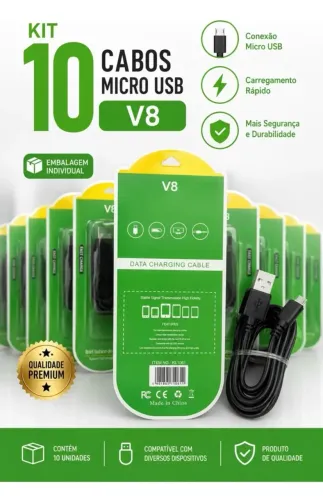 Kit 10 Cabo Dados Micro Usb V8 Turbo Carregamento 25w
