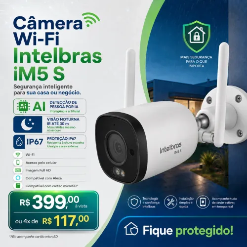Câmera Intelbras iM5+ Full HD Wi-Fi - Full Color, Áudio e Sirene - Externa IP67 MICROSD IA