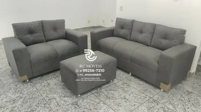 Sofá 2 e 3 lugares com Puff Suede macio D33 Confortável Direto da Fábrica