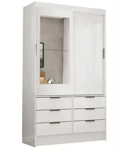 Guarda Roupa Turim Solteiro 2 Portas com Espelho e 6 Gavetas