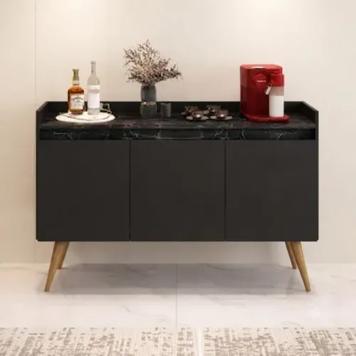 Buffet Gold 3 portas Preto/Marmore Preto (Pagamento no ato da entrega)