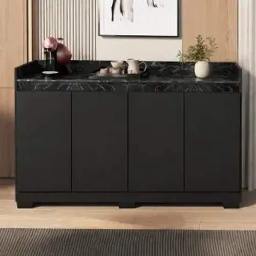 Buffet Real 4 Portas Marmorizado Preto/Marmore Preto