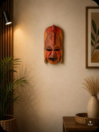 ESCULTURAL MÁSCARA AFRICANA MADEIRA ARTE TRIBAL KENIA ÉTNICA DECORAÇÃO QUADRO RÚSTICO