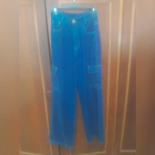 Calça jeans wide leg cargo 36