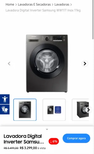 Lavadora Digital Inverter Samsung WW11T Inox 11kg 220V