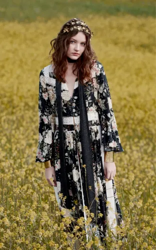 Vestido longo boho farm floral anita com renda e transparência P