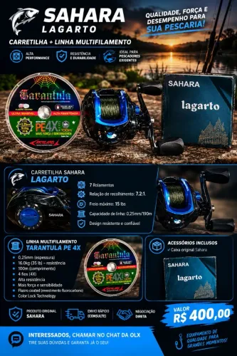 Carretilhar Sahara Lagarto + Linha Multifilamento PE 4X