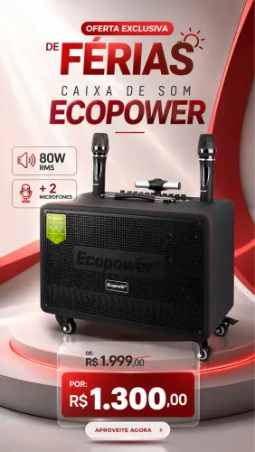 Caixa de Som Ecopower EP-S200 - 80W RMS + 2 Microfone