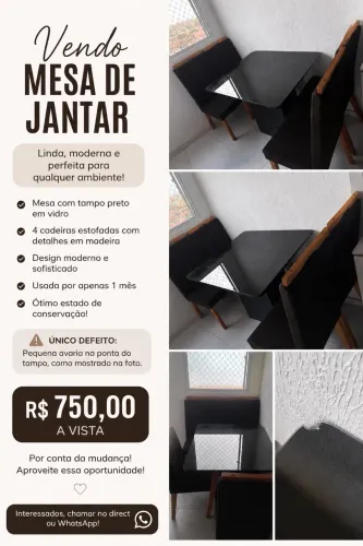 Mesa de jantar, 4 cadeiras