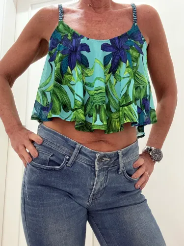 Cropped oh boy floral azul
