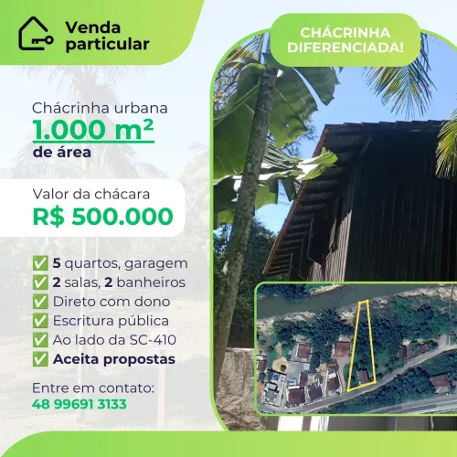 RARIDADE! CHÁCARA URBANA - ESCRITURADA - DENTRO DA CIDADE - PERTO DE TUDO