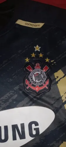 Camisa Corinthians nike treino preta e dourado , patrocínio Samsung emborrachado