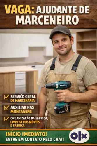Vaga para Ajudante de Marcenaria ? Início Imediato | Móveis Sob Medida