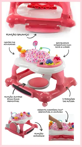 Andador Cosco Goal Walker 4 em 1 Rosa - Pouquíssimo Usado