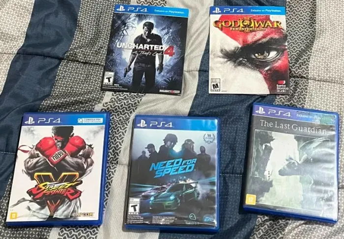 Jogos de PS4 - God of War, Street Fighter V, Need for Speed, Uncharted 4 e he Last Guardia