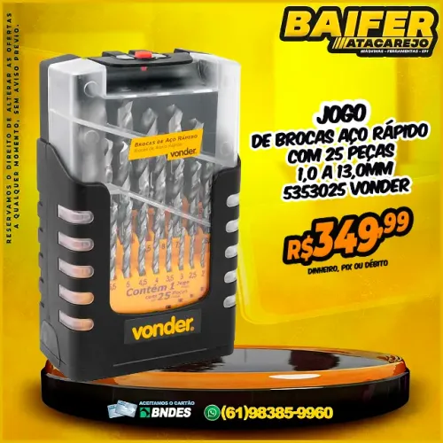 Jogo de Brocas Aço Rápido Com 25 Peças 1,0 a 13,0mm 5353025 Vonder