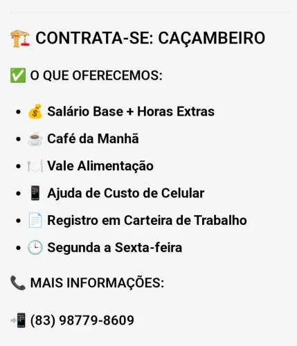 Preciso de caçambeiro com experiencia!