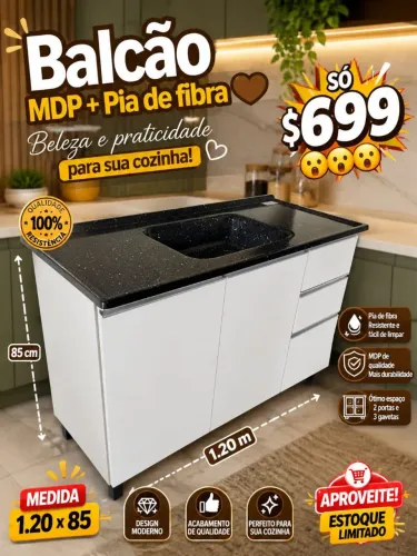 Balcão + pia 1.20 nova entrega grátis em toda campo grande ms