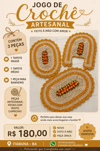 JOGO DE BANHEIRO - CROCHÊ 3 PEÇAS