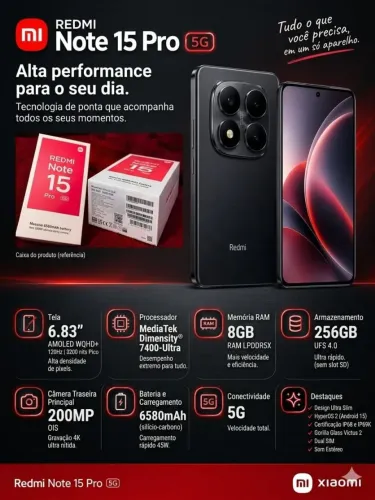 Xiaomi Redmi Note 15 Pro 5G 256GB NOVO LACRADO / Parcelo até 18x / Entrega Grátis Sorocaba