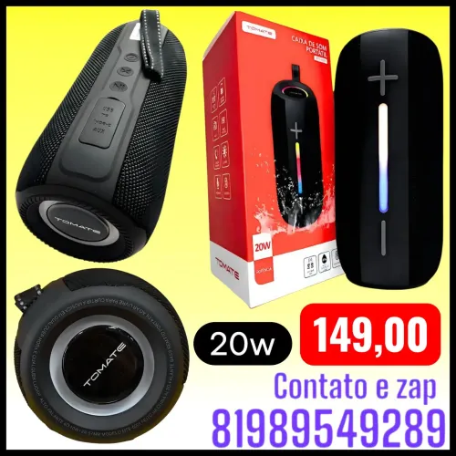 caixa de som portátil Bluetooth Tomate MTS-6001 de 20W na cor preta.
