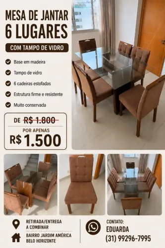 Mesa de Jantar com 6 Cadeiras. MUITO CONSERVADA!!