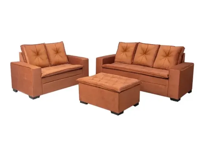 CONJUNTO DE SOFÁS SANTORINI 2 E 3 LUGARES EM LINHO COM PUFF