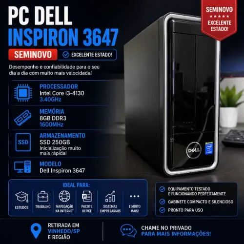 PC Dell Inspiron 3647 i3 8GB RAM SSD 250GB - Pronto para Uso