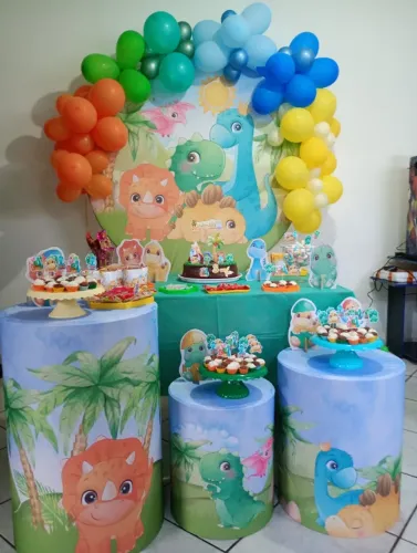 Painel + Capas de Cilindro festa infantil - Dinossauros Baby
