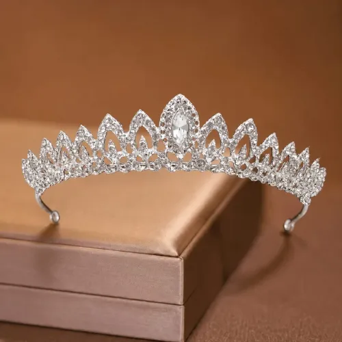Coroa Tiara Prateada Festas Casamento Moderna