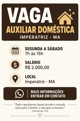 Vaga para funcionária doméstica