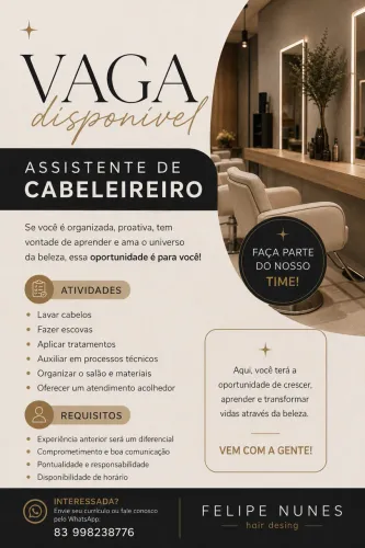Vaga para assistente de cabeleireiro