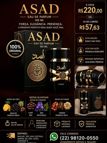PERFUME ÁRABE ASAD EAU DE PARFUM ( ORIGINAL LACRADO 100 M.l)