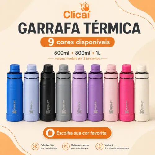 Garrafa térmica esportiva 600ml, 800ml e 1L