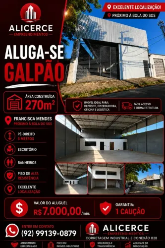 ALUGO GALPÃO COM 270 M2 NO FRANCISCA MENDES