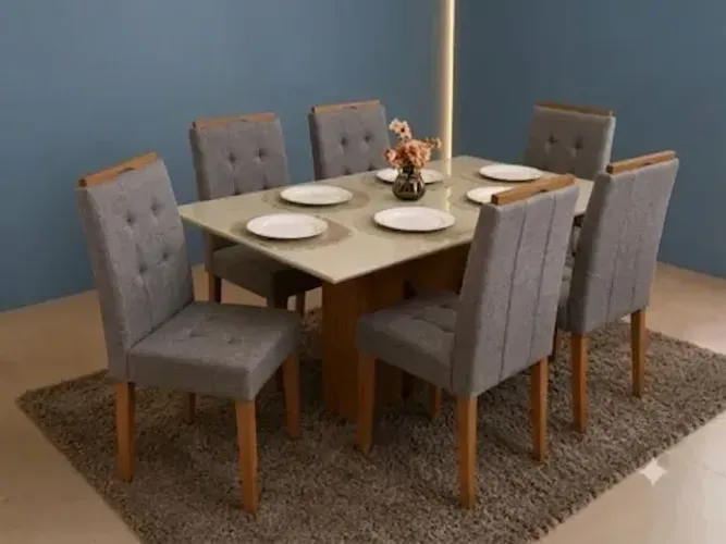Mesa Los Angeles 6 Cadeiras Linho Cinza | Elegância para sua Casa