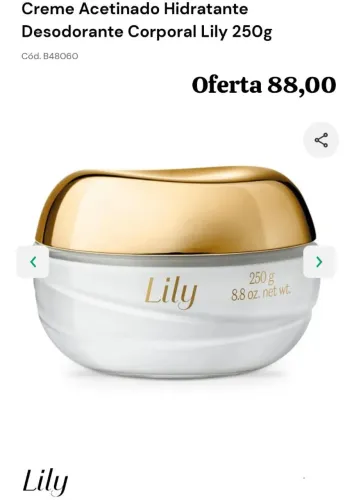 Creme Acetinado Hidratante Desodorante Corporal Lily 250g