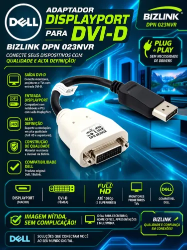 Cabo Adaptador DELL Displayport Para Dvi-d Bizlink Dpn 023nvr