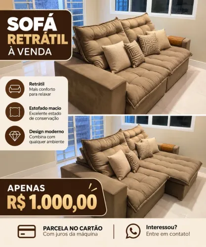 Sofá Retrátil 4 Lugares - Confortável - R$ 1.000